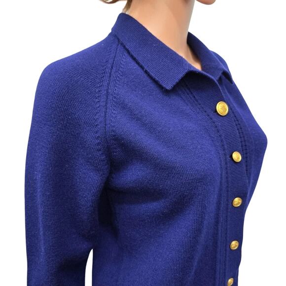 Vintage Bromley Pure New Wool Australian Patons Yarn Cardigan Sweater Blue S - Picture 6 of 13